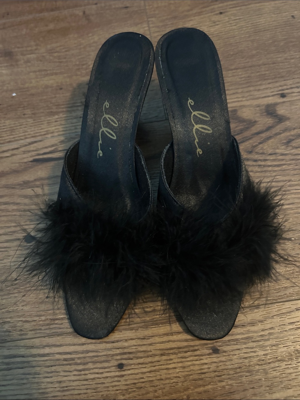 Ellie Black Feather Slide Mules